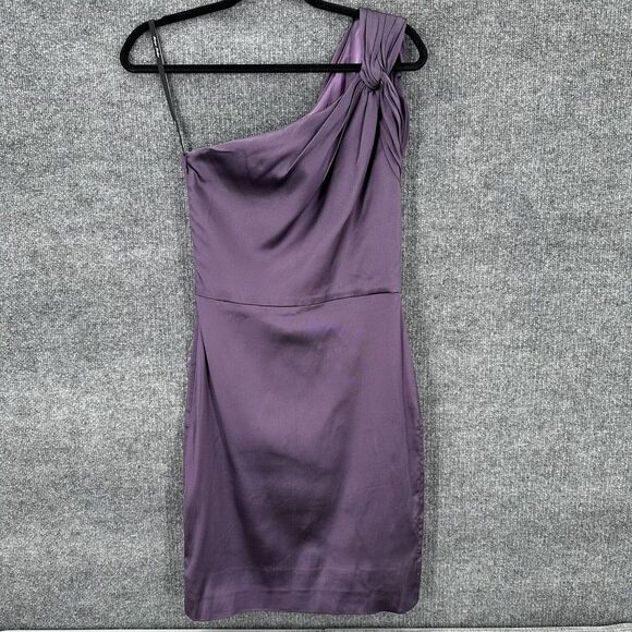 Monique Lhuillier Dress Womens 6 Purple One Shoulder Silk Sheath 2009 Collection - Picture 1 of 16
